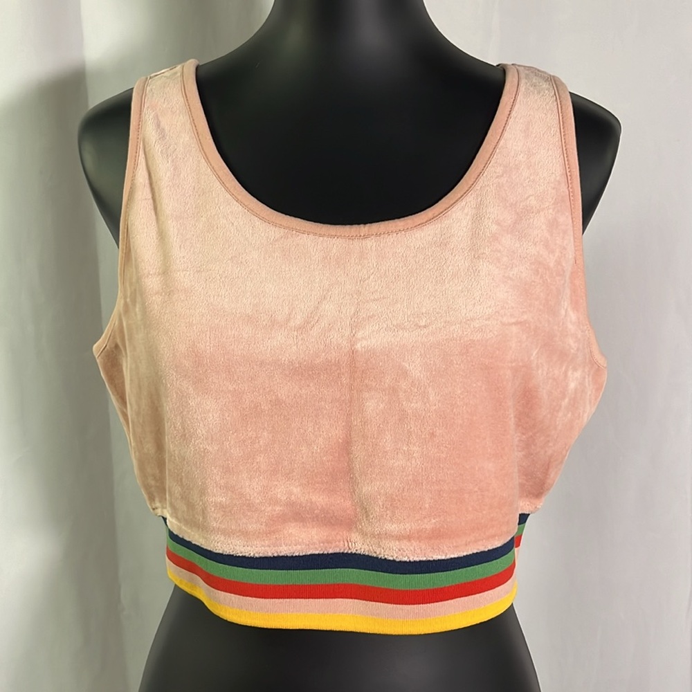 NWT Wild Fable Pink Rainbow Stripe Velour Sports Bra